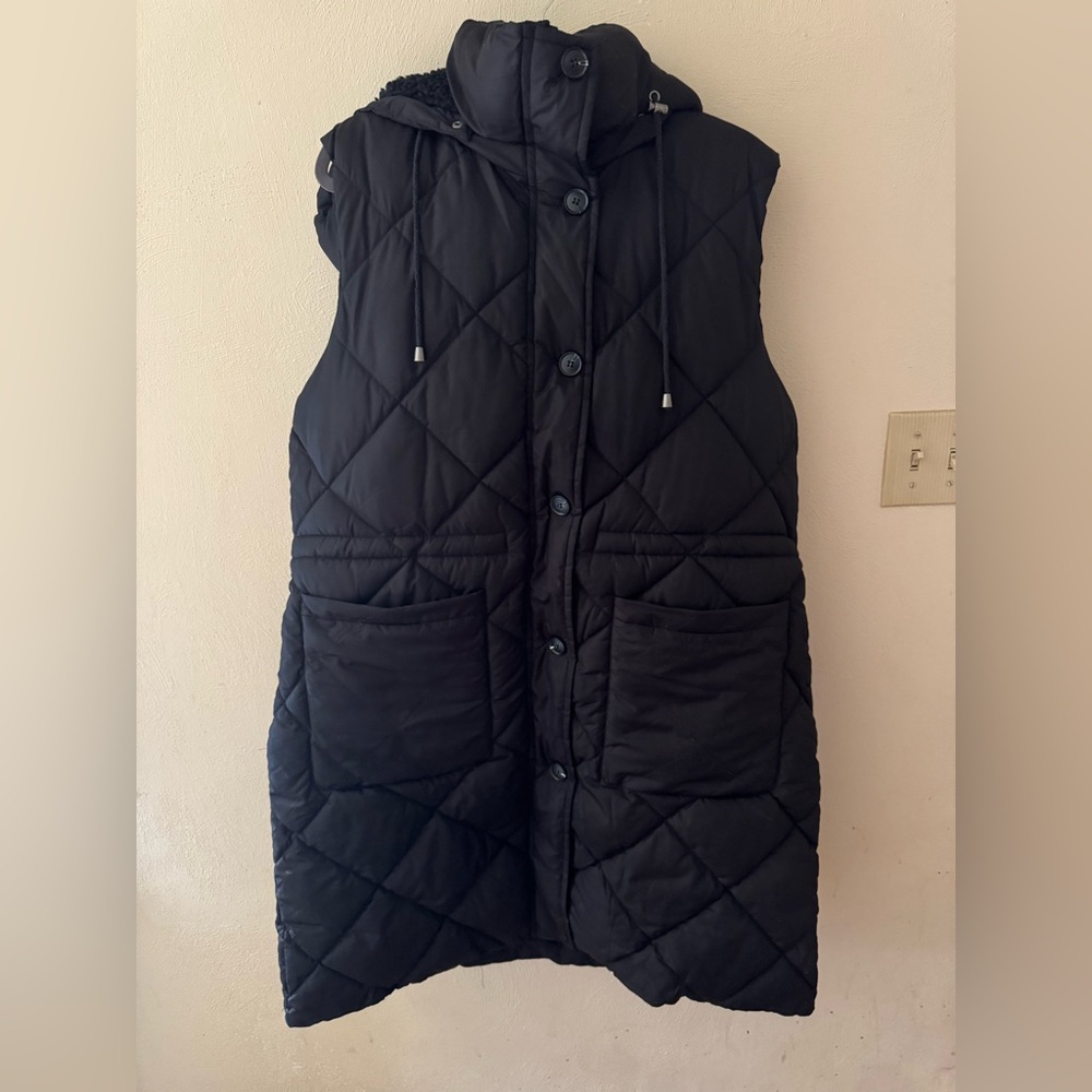 Lucky Brand Black Quilted Hooded Puffer Vest